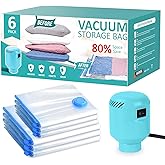 Vacuum Storage Bags with Electric Pump, Travel Vacuum Bags,Space Saver Vacuum Storage Bags,Vacuum Seal Bags for Clothes, Bedding,Blankets,Duvets, Pillows (6 Pack)