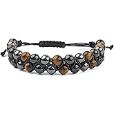 Karelian Heritage Shungite Stone Tiger Eye Black Hematite 8 mm Macrame Beaded Triple Protection Bracelet for Men Women | Crystal Healing Jewelry Gift for Luck and Wealth BO132