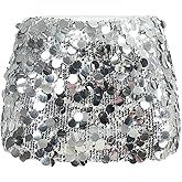 BEAUDRM Women's Sequin Sparkly Skirt Low Waist Bodycon Party Club Shorts Mini Micro Glitter Skirts Rave Outfit
