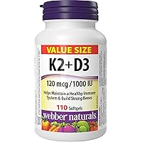 Webber Naturals Vitamin K2 with D3, 110 Softgels, MK-7 Formula, Helps Support Bones, Teeth, and Immune Function