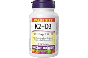 Webber Naturals Vitamin K2 with D3, 110 Softgels, MK-7 Formula, Helps Support Bones, Teeth, and Immune Function