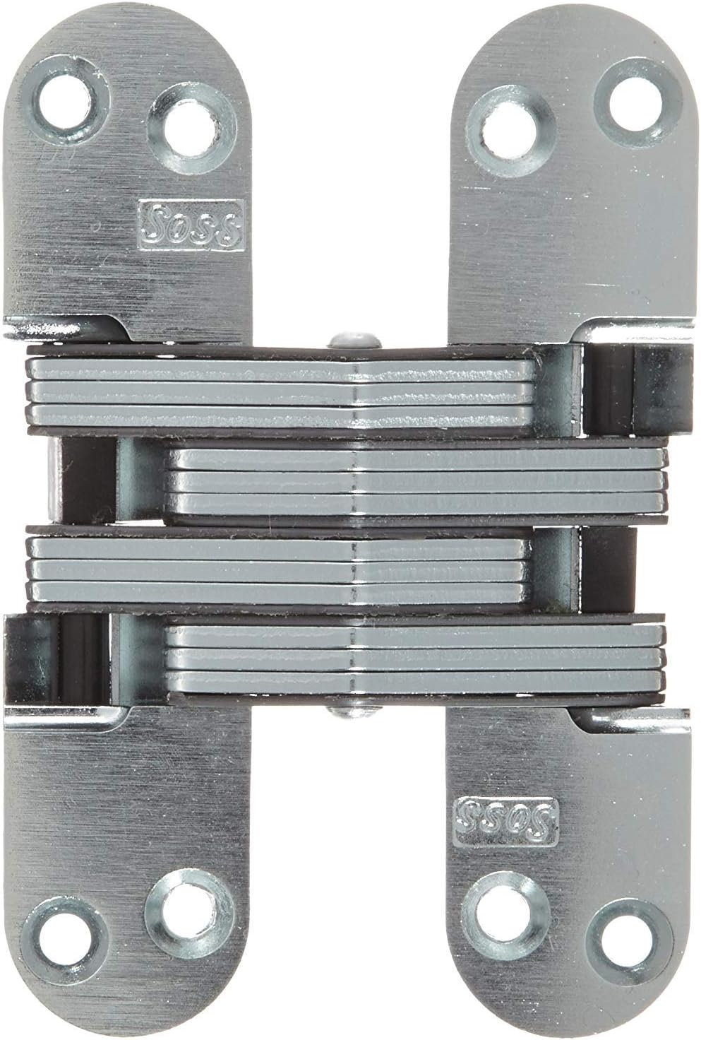SOSS 218US26D Mortise Mount Invisible Hinge with 8 Holes,Zinc, Satin Chrome Finish,4-5/8" Leaf Height,1-1/8" Leaf Width, 1-41/64"Leaf Thickness,10 x 1-1/2" Screw Size,20 min FireRated - Pack of 5