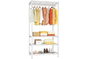 Ulif H2 Heavy-Duty Portable Closets, 4-Tier Freestanding Garment Rack Suit for Small Space and Corner, Closet Organizer System Portable Closet Wardrobe, Max Load 500 LBS, White