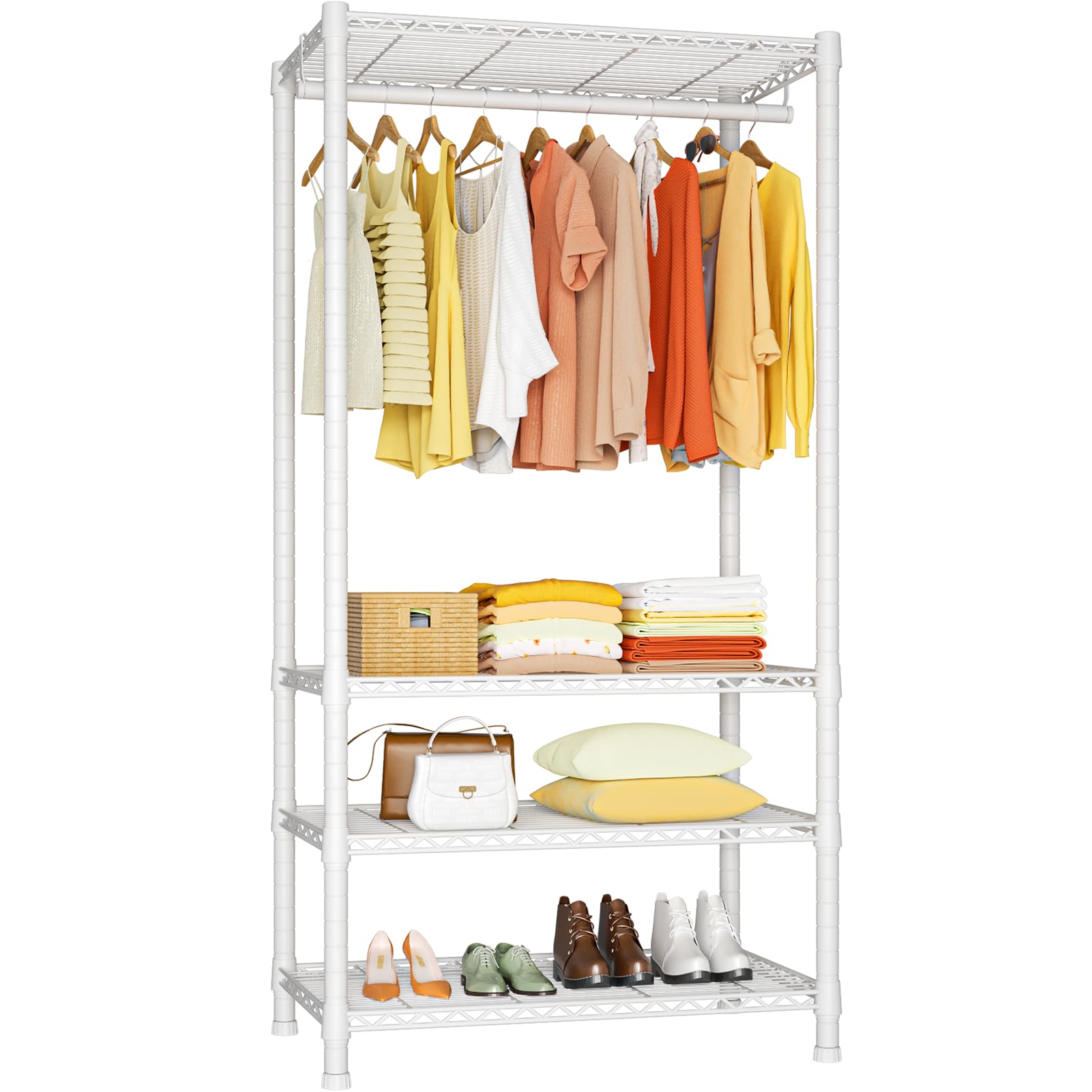 Photo 1 of Ulif H2 Heavy-Duty Portable Closets, 4-Tier Freestanding Garment Rack Suit for Small Space and Corner, Closet Organizer System Portable Closet Wardrobe, Max Load 500 LBS, White