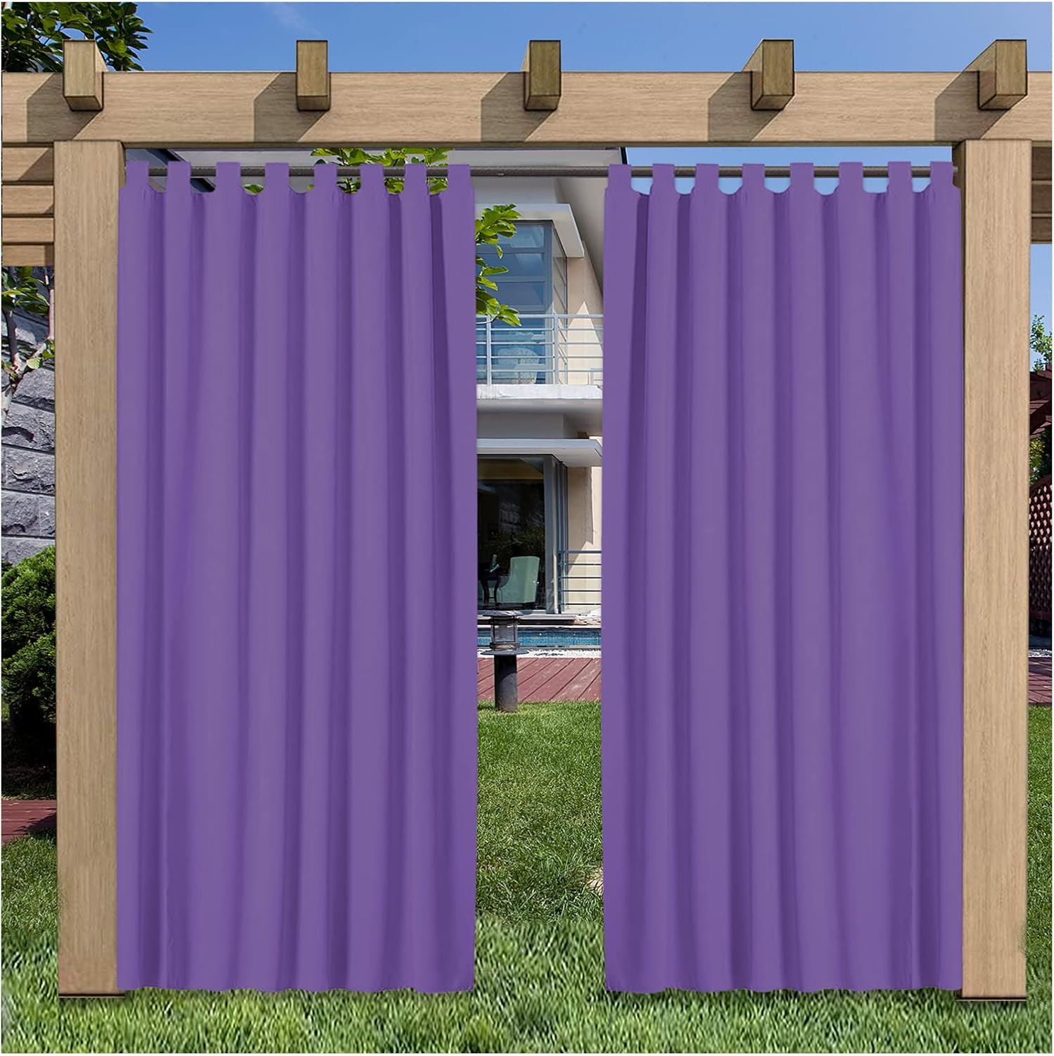 Outdoor Curtains - Waterproof Outdoor Curtains for Patio Windproof Tab Top Gazebo Curtain Panels Privacy Sun Blocking Outside Curtain Set for Porch Pergola Cabana Balcony,1 Panel,52 * 47 inch（W*H）