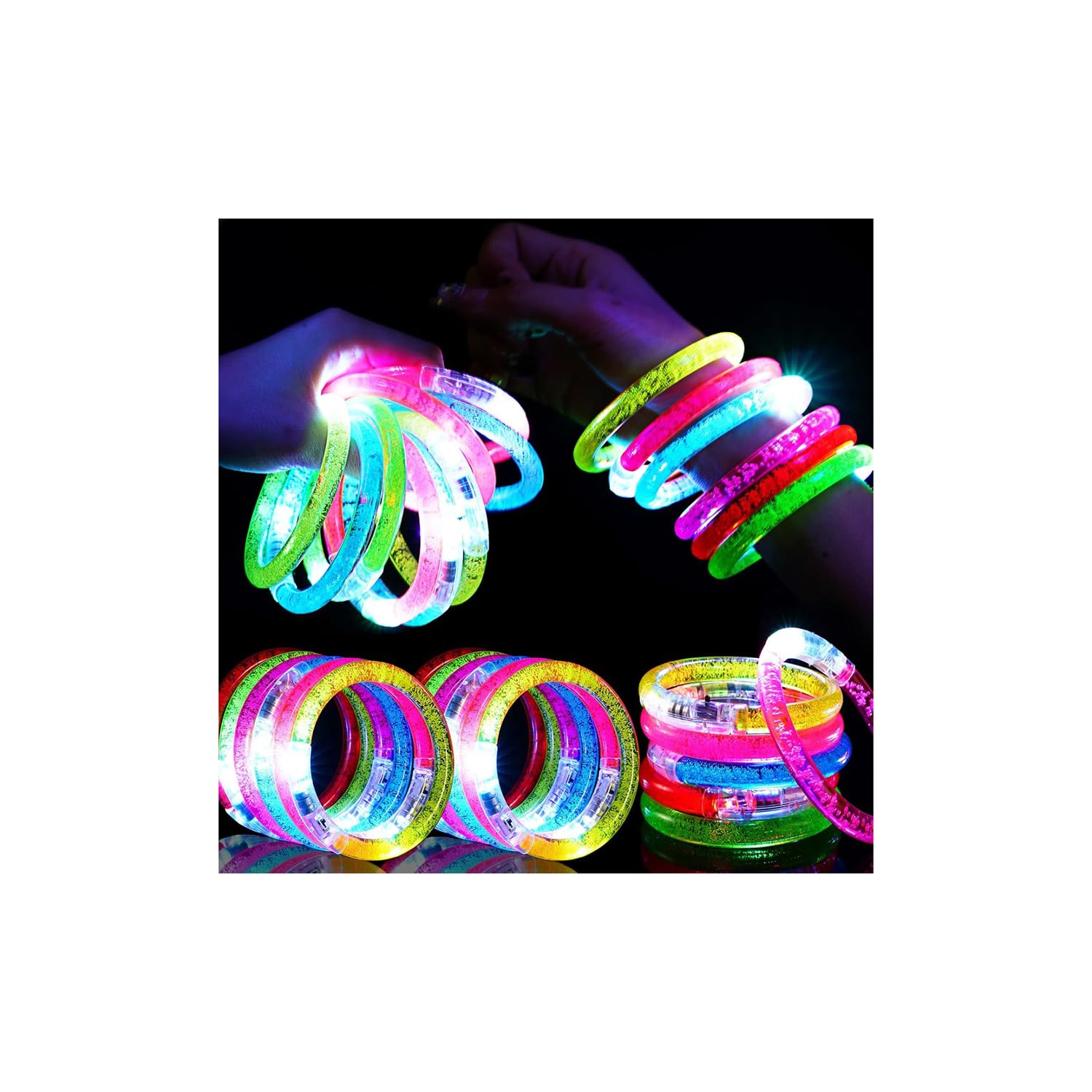 Mikulala 24Pcs Glow in the Dark Party Supplies for Kids/Adults, Flashing Light up Toys LED Bracelets Easter Glow Sticks, Mardi Gras Party Favors Carnival Birthday Concert Gifts Accessory
