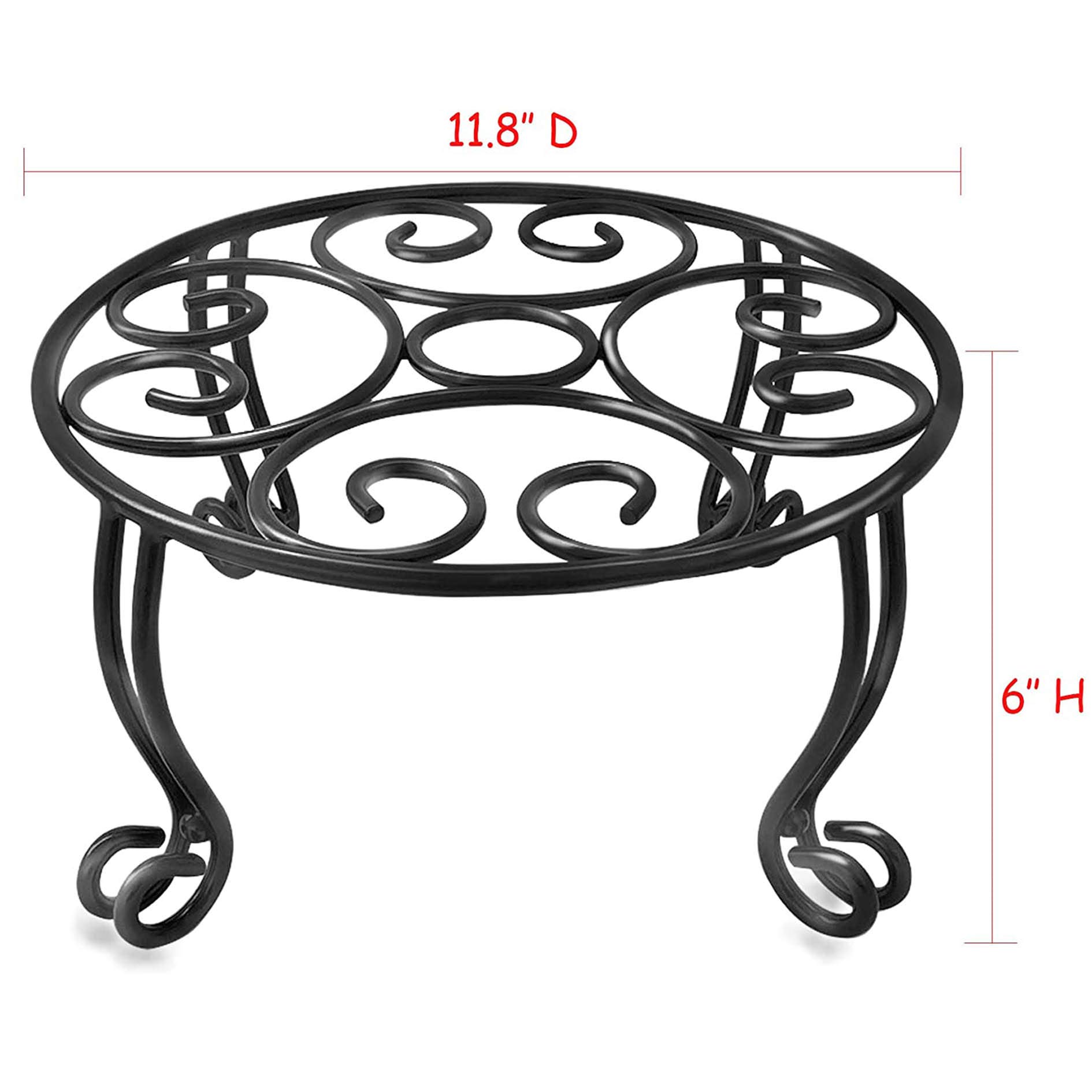 Uuuda Metal Outdoor Plant Stand 11.8IN Diameter Heavy Duty Plant Pot Stands for Indoor Round Flower Pot Support Rack Set of 2,Black