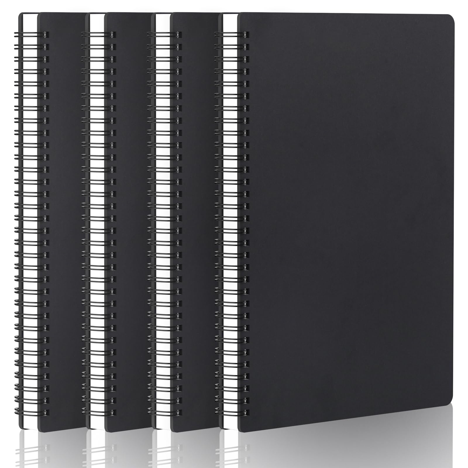 Yarotm A4 Spiral Bound Notebook - Wirebound Rounded Corner Lined Notebooks - 4 Pieces 21x29.2cm - 120 Pages Ruled Memo - Black Cover Sketch Notepad for Sketching, Note Taking and Journaling — image 1
