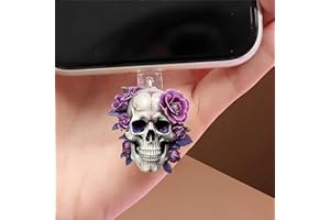 Skull with Purple Roses Dust Plug Acrylic Charms for electronic products,Type-C Charging Port Dust Plugs Pendant Compatible w