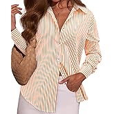 OMSJ Women's Striped Button Down Shirts Casual Long Sleeve Stylish Collared Classic Office Work Blouses Tops