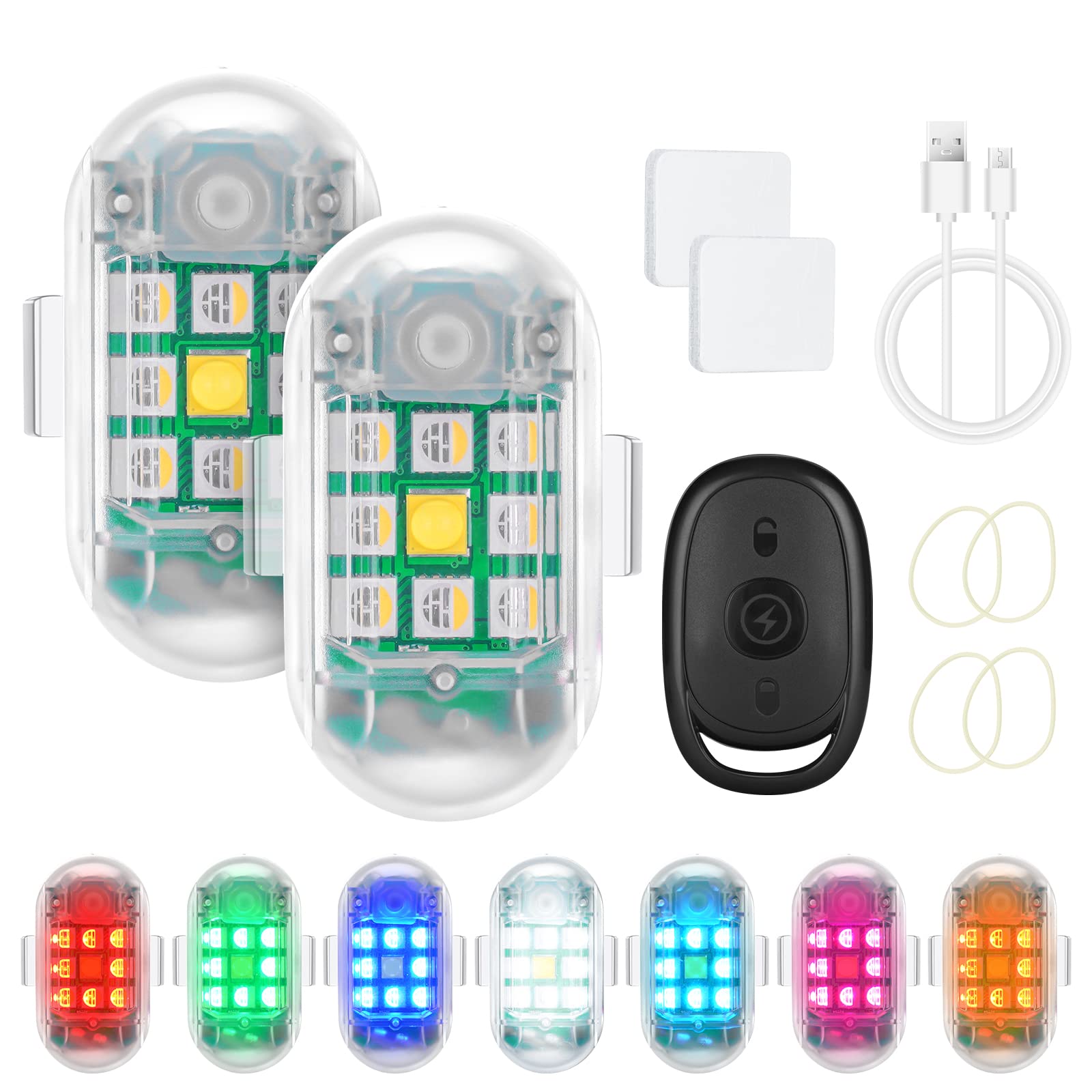 Ainiv 2PCS LED Strobe Drone Light, Aircraft Strobe Night Warning Lights, 7 Colors USB Charging Flying Anti-Collision Night Lights for Remote Control Drone, Motorcycle, Car, Bike, RC Car, RC Boat