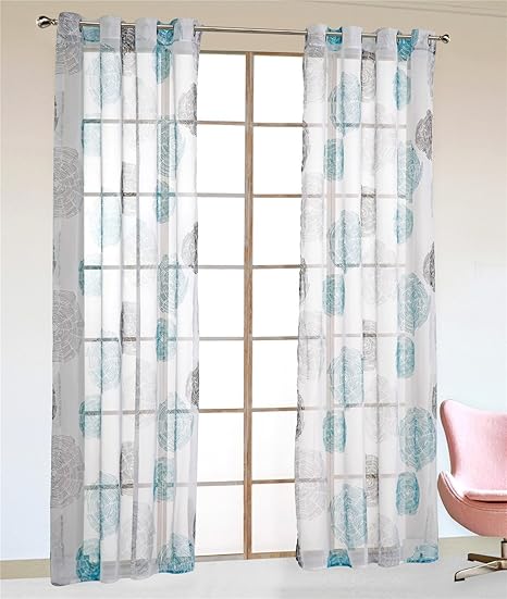 Embroidered Window Treatments Drape Voile Panel Net Curtains Two