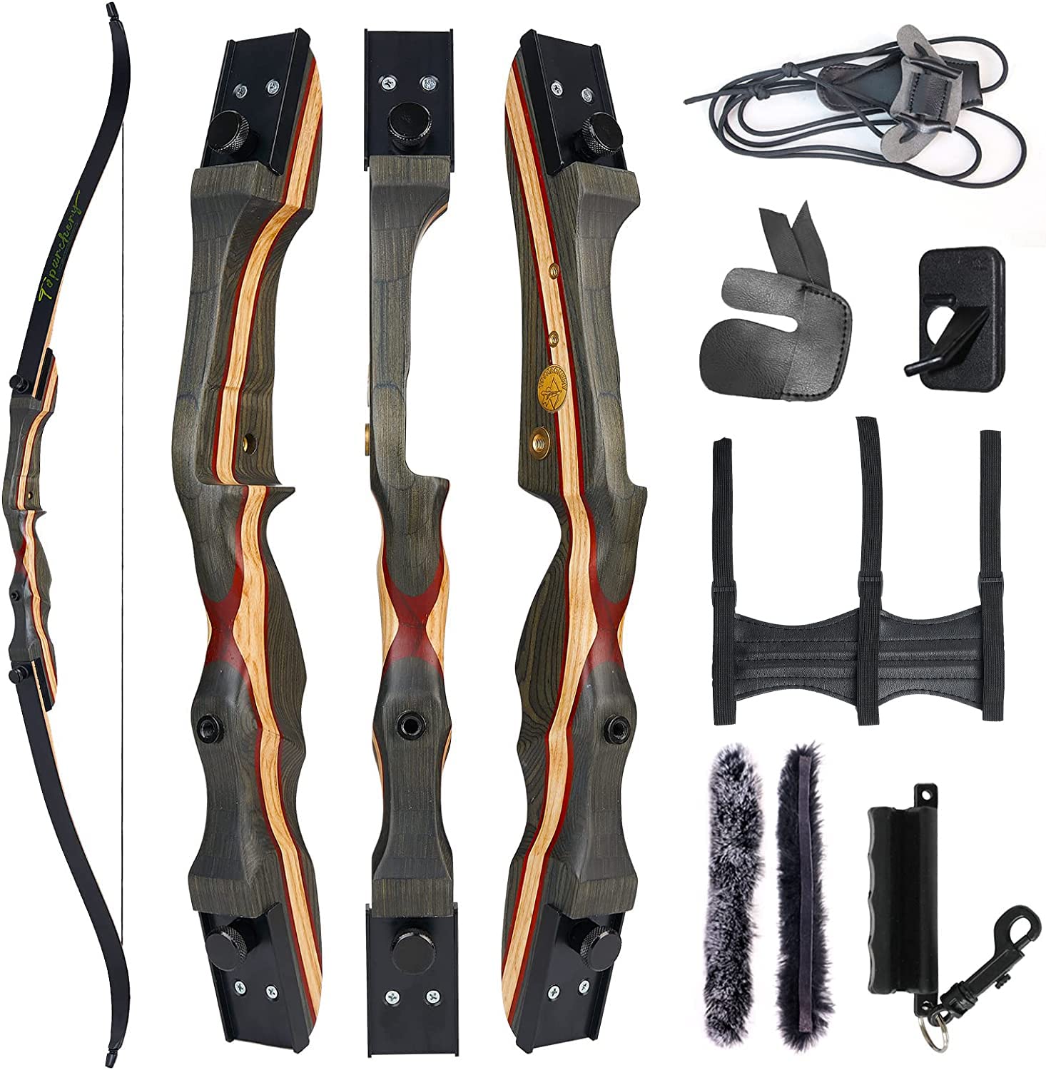 TOPARCHERY Recurve Bow for Adult & Youth Beginner, 62" Wooden Takedown Recurve Hunting Bow for Outdoor Training Practice Right Handed 20lbs