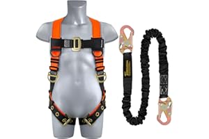 TT TRSMIMA TRSMIMA Safety Harness Fall Protection - Men Construction Full Body Harness Kit for Work with Shock Absorbing Lanyard Tongue Buckle ANSI Orange