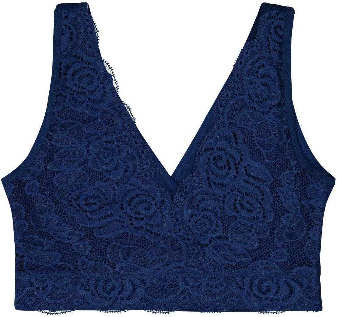 BRABAR Hug Lace Back Bralette, 32-36 C-DDD, Navy Peony