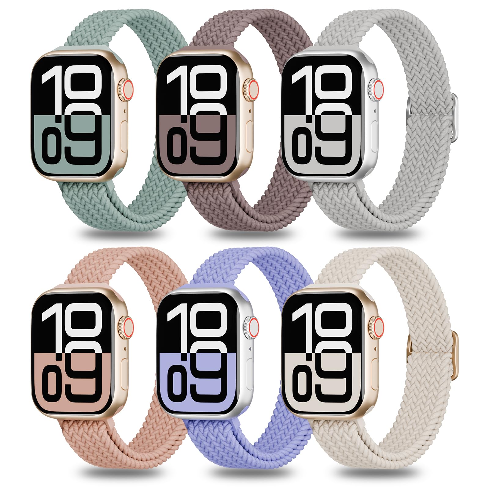 6 Pack Thin Stretchy Braided Compatible with Apple Watch Band 38mm 40mm 41mm 42mm 44mm 45mm 46mm 49mm Women Men, Solo Loop Nylon Slim Strap for iWatch Bands Series 11 10 SE 9 8 7 6 5 4 Ultra 3 2 1
