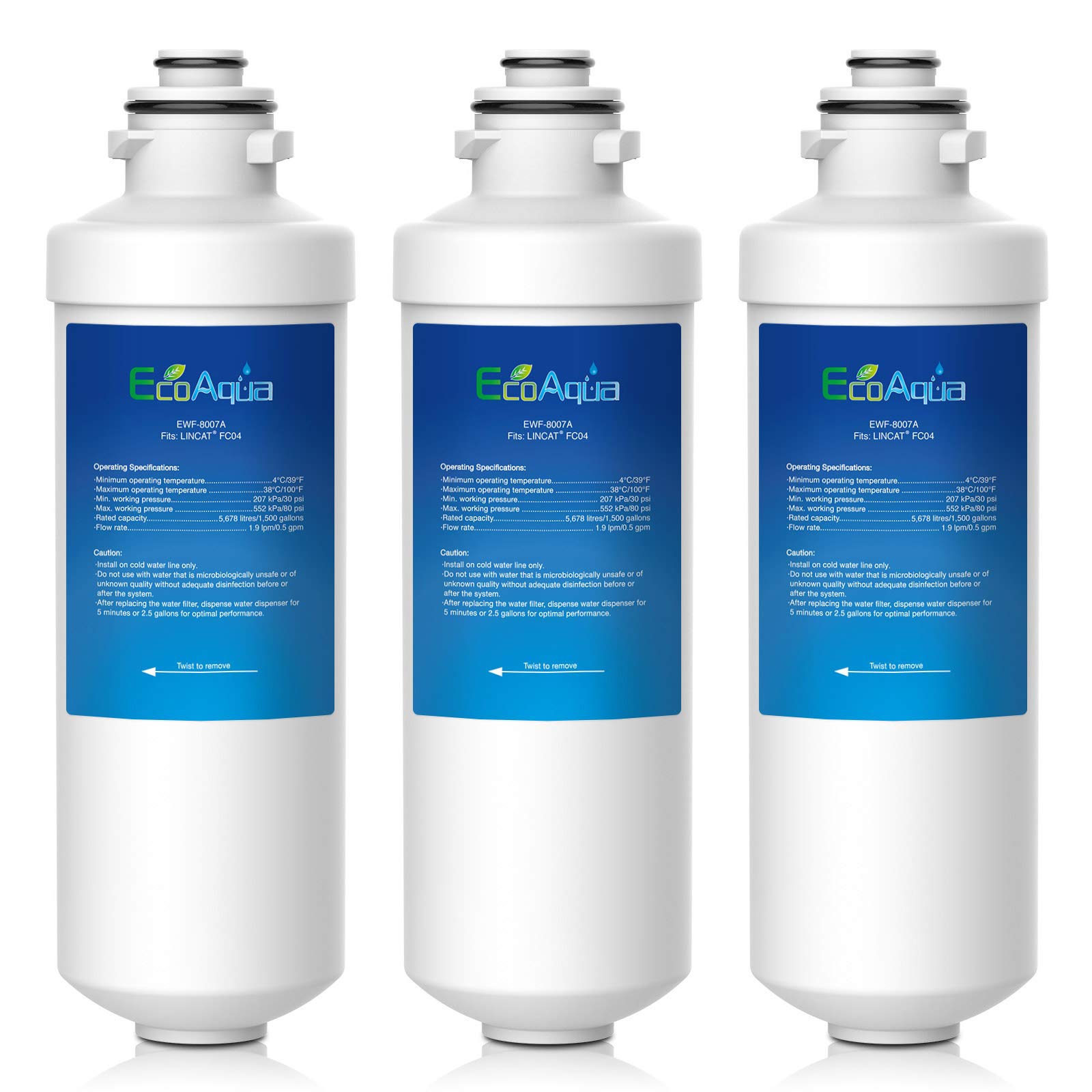 EcoAqua EWF-8007A Water Filter Replacement Compatible with Lincat FC04 FilterFlow Automatic Water Boiler FX Series; Including EB3FX, EB4FX, EB6FX, EB6TFX, EB3FX/PB, EB3FX/TT (3)