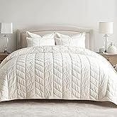 EVERGRACE 3 Pieces Luxurious Velvet King Quilts, Ultra Soft Lightweight Velvet Comforter Set, Matelasse Oversized Diamond Bedspread Coverlet for All Season with 2 Shams, Cream White, 108"x96"