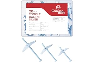 CrimsonMark 28PCS Toggle Bolts for Drywall, Butterfly Kit with Wing Nuts & Screws, Wall Anchors for Drywall and Ceiling, Picture Hanging Kit & Furniture Anchors in 3 Sizes (1/8", 3/16", 1/4")