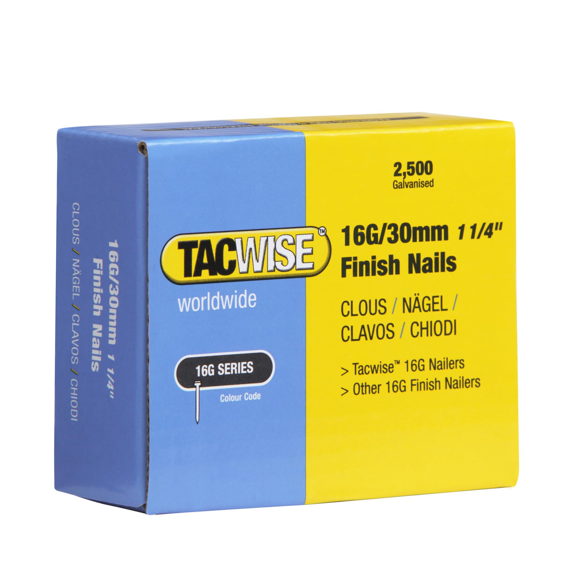 Tacwise 0293 Type 16G / 30 mm Galvanised Finish Nails, Pack of 2500