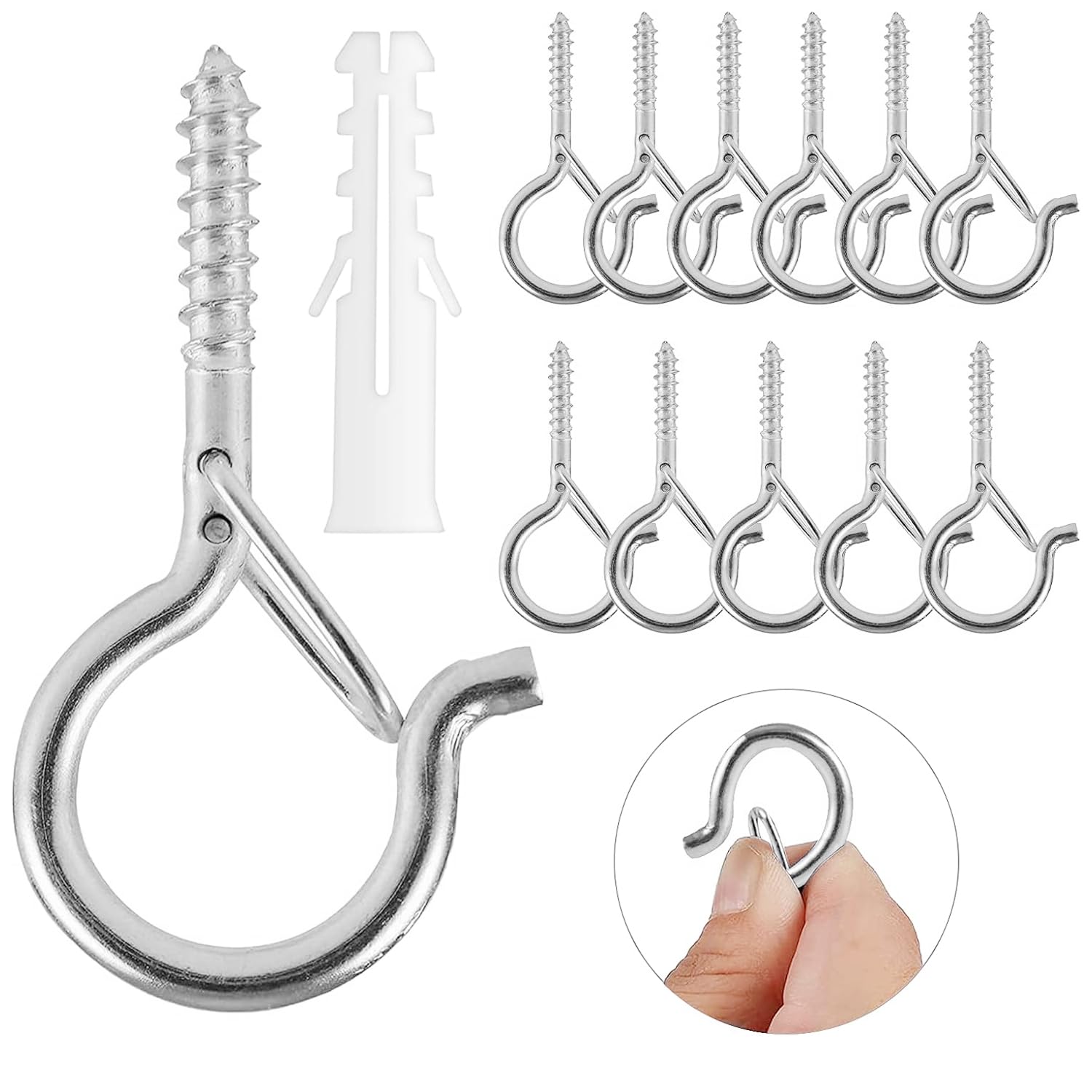 Esteopt Screw-in Hooks, Q-Hanger Hooks, Screw Hooks for Outdoor String Lights Plants, Birdcage, Feeders, Christmas Decor, Mounted on Ceiling or Wall (Silver-12pcs)