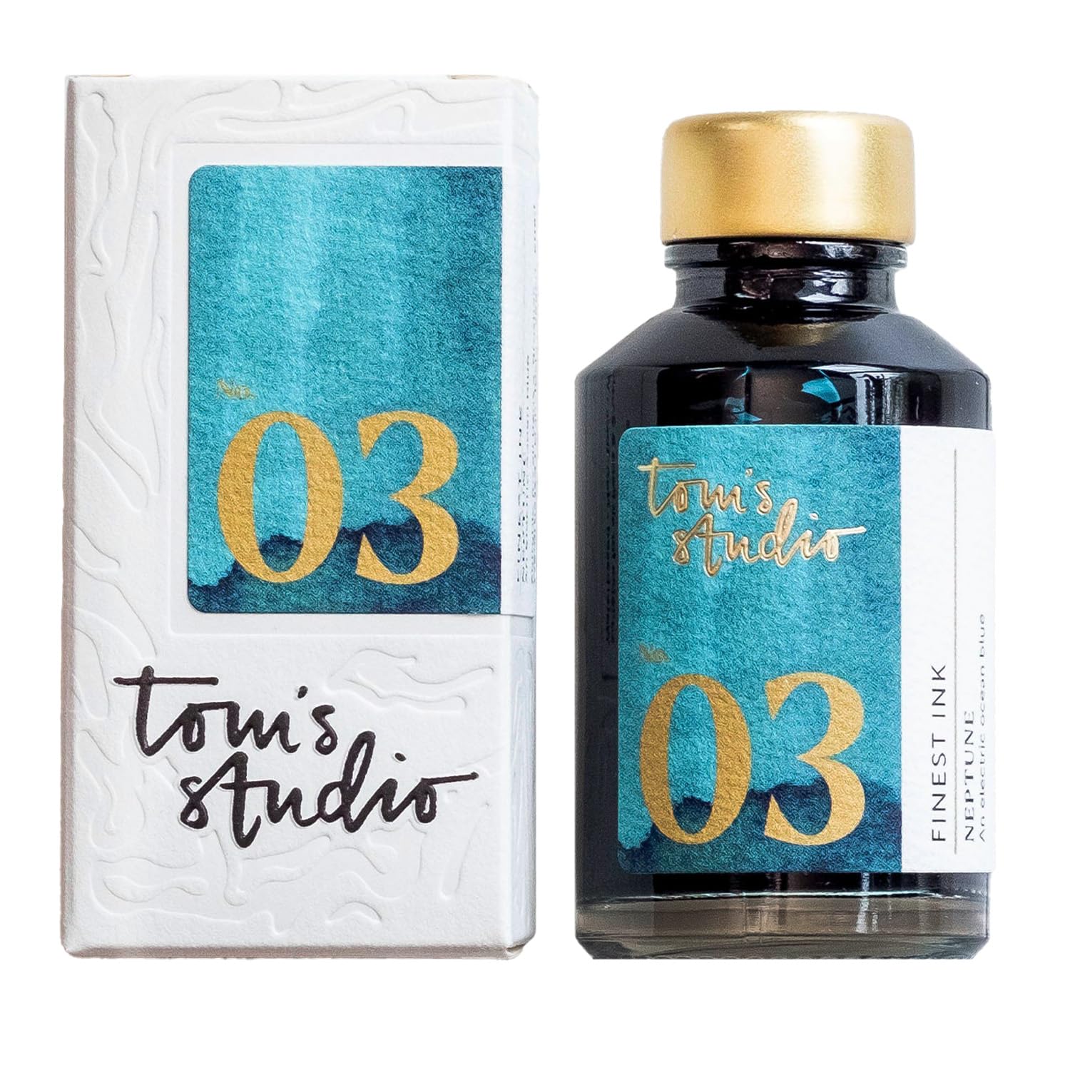 Tom's Studio British made Fountain Pen Ink (50ml, Neptune Blue) | Glass Ink Bottle For Fountain Pen | Designed For Writing, Drawing and Doodling | Acid Free, Non Toxic and Vegan |