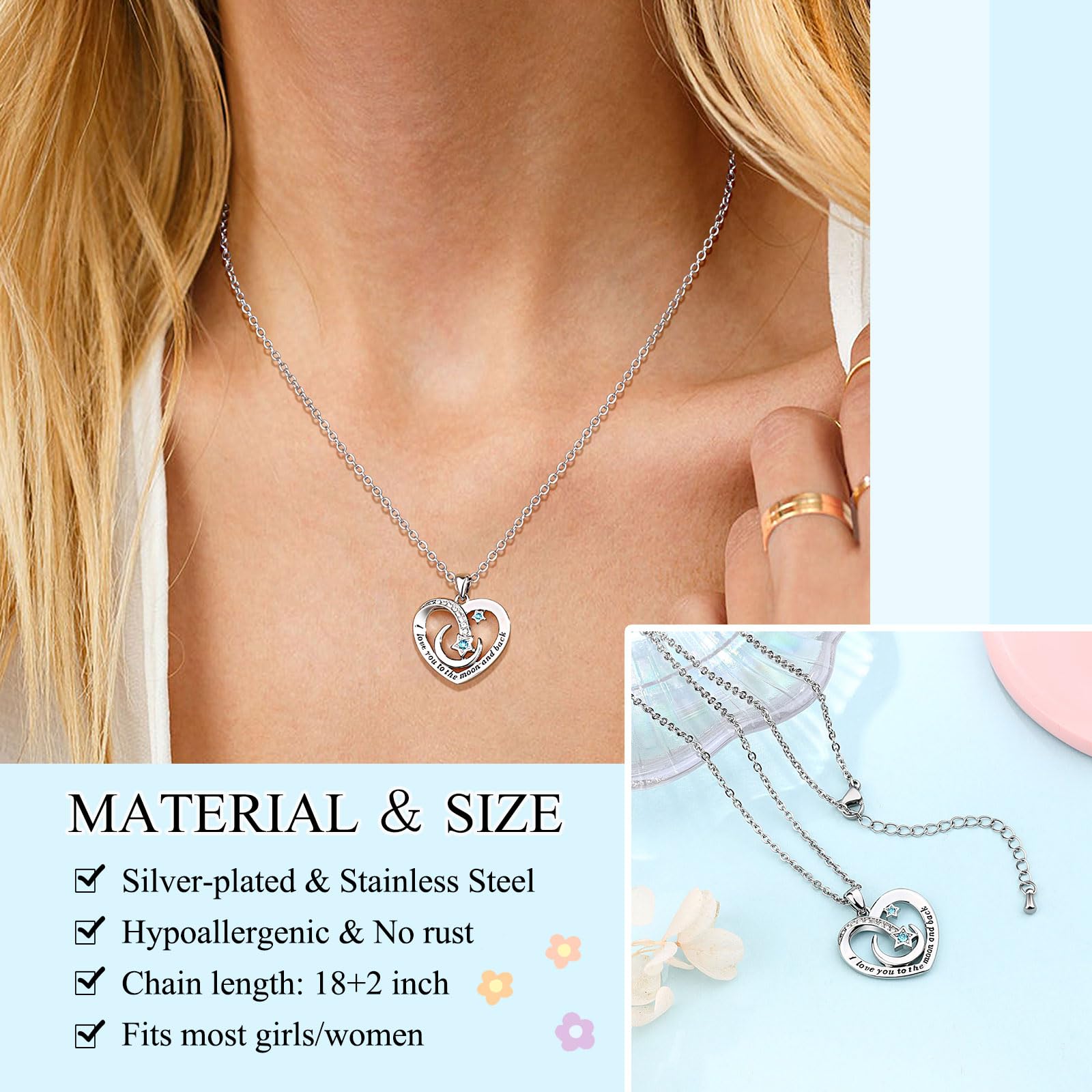 UPROMI To My Granddaughter/Daughter/Niece Gifts Necklace, Valentines Christmas Birthday Gifts, I Love You to The Moon and Back