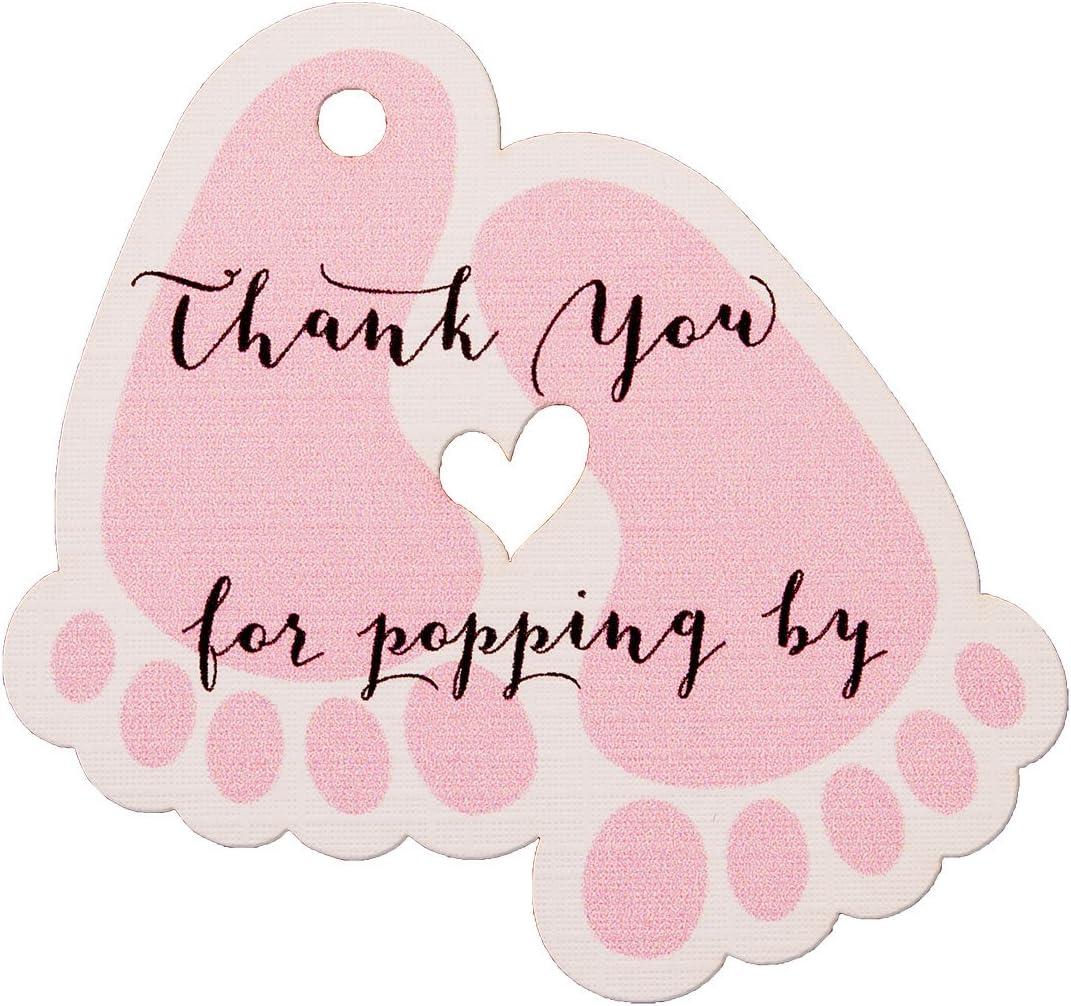 Summer-Ray 50pcs Baby Feet Baby Shower Favor Thank You Tags Thank You for Popping By (Pink), 55mm x 52mm