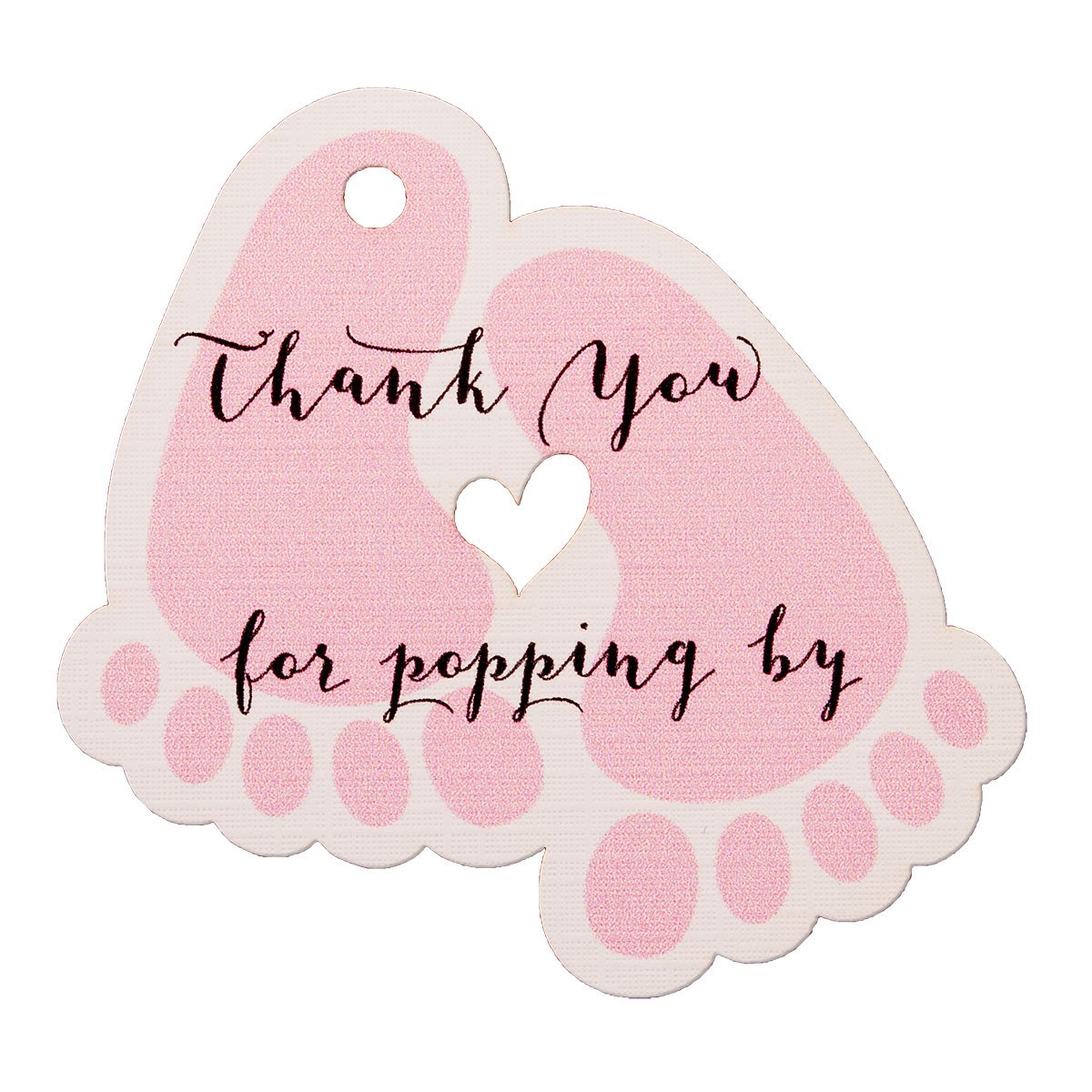 Summer-Ray 50pcs Baby Feet Baby Shower Favor Thank You Tags Thank You for Popping By (Pink)