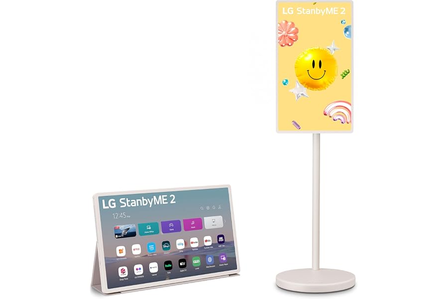 LG 27-Inch StanbyME 2 with Folio Cover, Portable Touch Screen TV, Dolby Vision, HDR10, Filmmaker Mode, Built-in Battery, Full Swivel Rotation (27LX6TYGA, 2025)