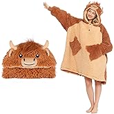 Highland Cow Wearable Blanket Hoodie for Women & Kids, Oversized Sweatshirt With Pockets & Sleeves, Premium Soft Cozy Thick Sherpa & Faux Fur for Ultra Warmth, Highland Cow Gifts for Adults, Girls