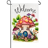 Mushroom House Garden Flag 12x18 Inch Double Sided Spring Summer Welcome Mushroom Yard Flag Seasonal Farmhouse Decor Garden Lawn Yard Outdoor Decorations