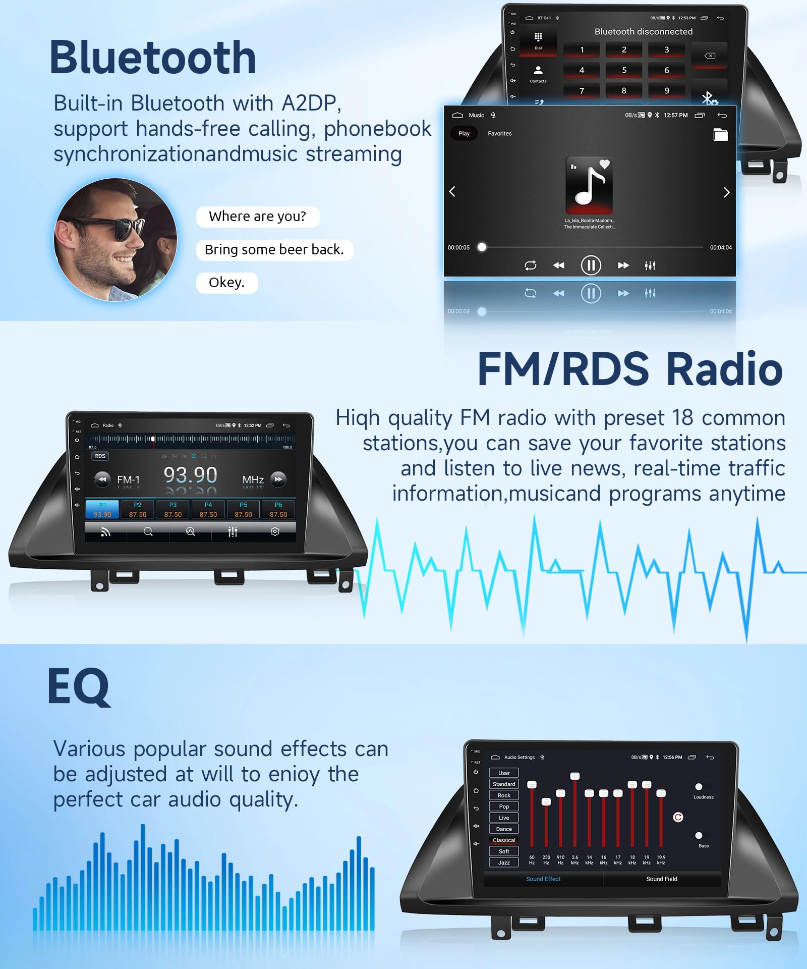 4Core 2G+64G Android Car Radio for Honda Odyssey 2005-2010, Rimoody Car Stereo Wireless Carplay Android auto 10.1 Inch Touch Screen GPS WiFi EQ Mirror Link Bluetooth FM Backup Camera