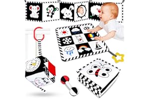 ABOOSAM 4 Pcs Baby Toys 0-3 Months Black and White High Contrast Newborn Toys - Tummy Time Toys Montessori Toys for Babies 0 3 6 9 Months - Infant Sensory Soft Book Toys for Babies Girls Boys Baby Gifts
