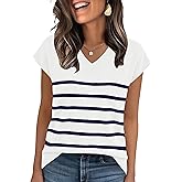 Rapbin Womens Summer V Neck Cap Sleeve Sweaters Knit Lightweight Casual Pullover Tops