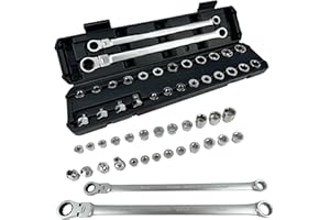TR TOOLROCK 27PCS Extra Long Flex Head Ratcheting Wrench Set, Metric Double Box End Ratchet Wrench Set with Replacement Heads, 72-Tooth, E-type 8-22mm, 1/4", 3/8", 1/2" Socket Adapters