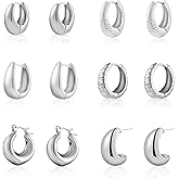 Wgoud 6 Pairs Gold Hoop Earrings Set for Women, 14K Gold Plated Hypoallergenic Lightweight Chunky Open Huggie Hoops Earrings Jewelry for Gifts.