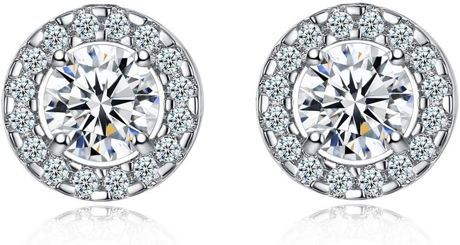 Xiton 1 Pair Women Fashion Jewelry Platinum Plated Zircon Round Stud Earrings With Clutch Great