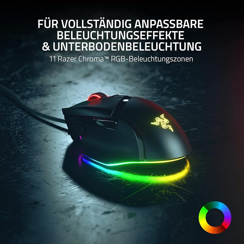 Basilisk V3 - Kabelgebundene, anpassbare Gaming Maus mit Chroma RGB für PC / Mac (10+1 programmierbare Tasten, neigbares HyperScroll Mausrad, ergonomisches Design) Schwarz