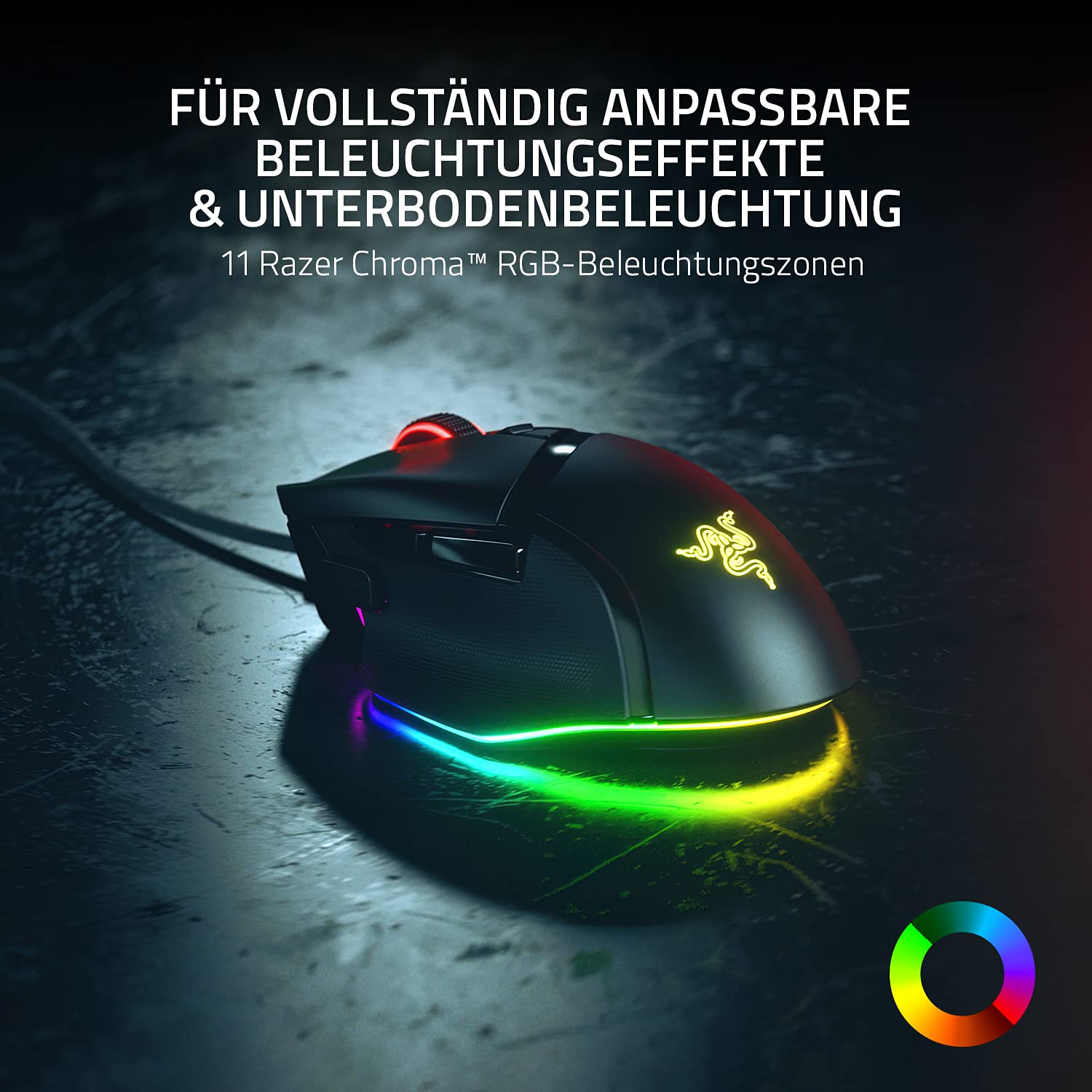 Razer Basilisk V3 - Kabelgebundene, anpassbare Gaming Maus mit Chroma RGB für PC / Mac (10+1 programmierbare Tasten, neigbares HyperScroll Mausrad, ergonomisches Design) Schwarz 4