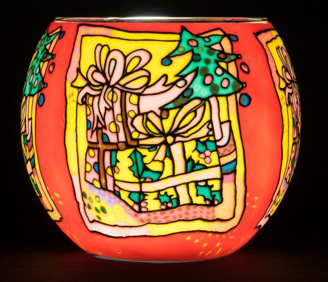 Milford Christmas Morning Colourful Glass Nightlight - Festive Christmas Decoration Candle Holder