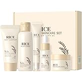 ARCHIDATE Rice Face Routine Set, Hydration Face Care Kit, Deeply Moisturize, Shrink Pores, Balances Oil, Improve Skin Elasticity, Gentle Formula for all Skin Type, Skincare Gift Sets for Women Girl