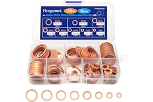 Hengzemei 150pcs Copper Washers kit Oil Drain Plug Crush Washer kit Metric Sealing Flat Washers Assortment Set 8 Sizes M6 M8 