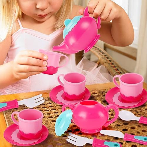 Liberty Imports Deluxe Pink Tea Set for Kids Pretend Play with Tea