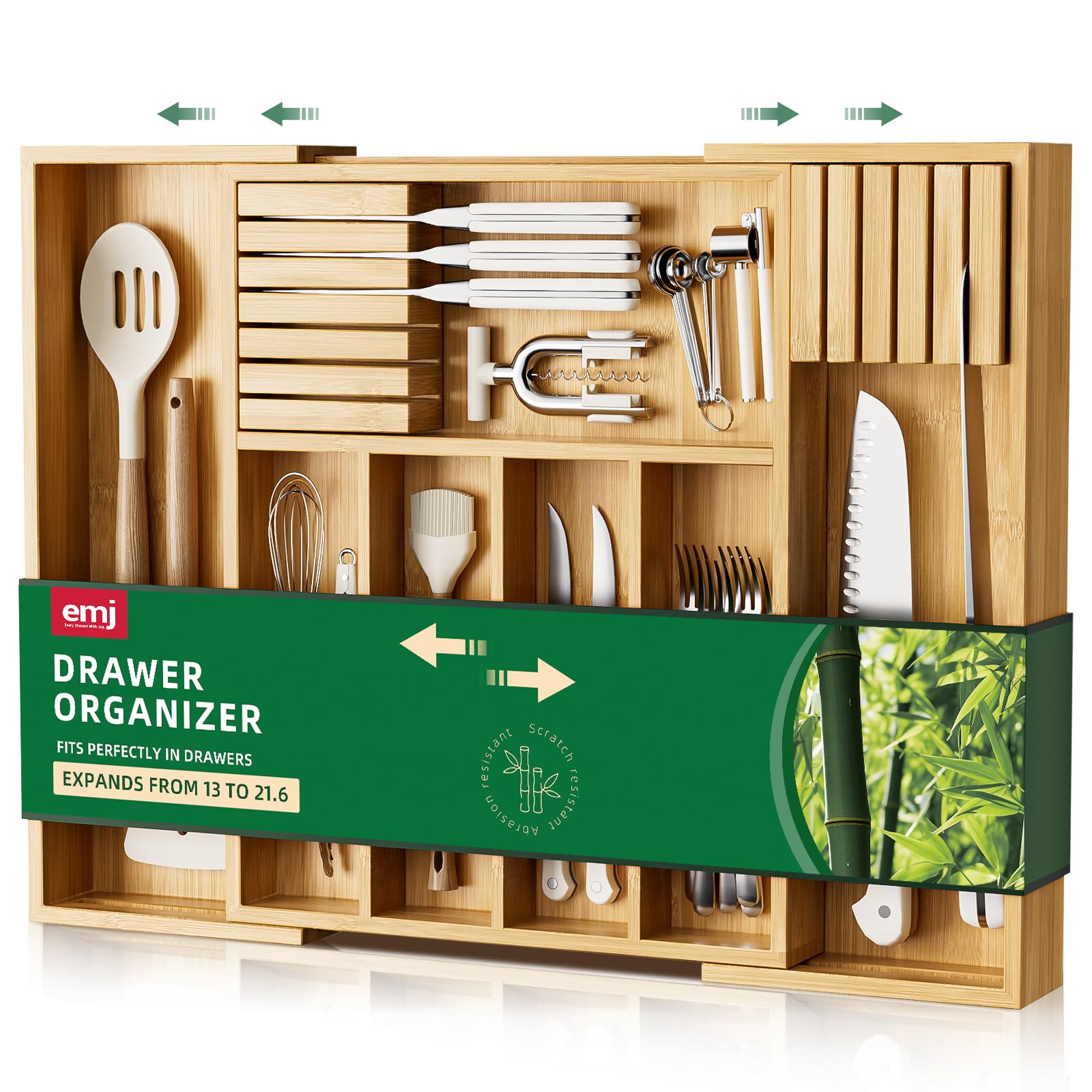 Catilery Rack Emojoy Silverware Storage,Carbonized Bamboo Cutlery Storage Organizer ...