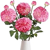 IPOPU 4pcs Artificial Dahlia Flowers 29" Realistic Dahlia Silk Flowers Long Stem Flowers with Buds for Tall Vase DIY Bouquet Home Wedding Decor (Hot Pink)