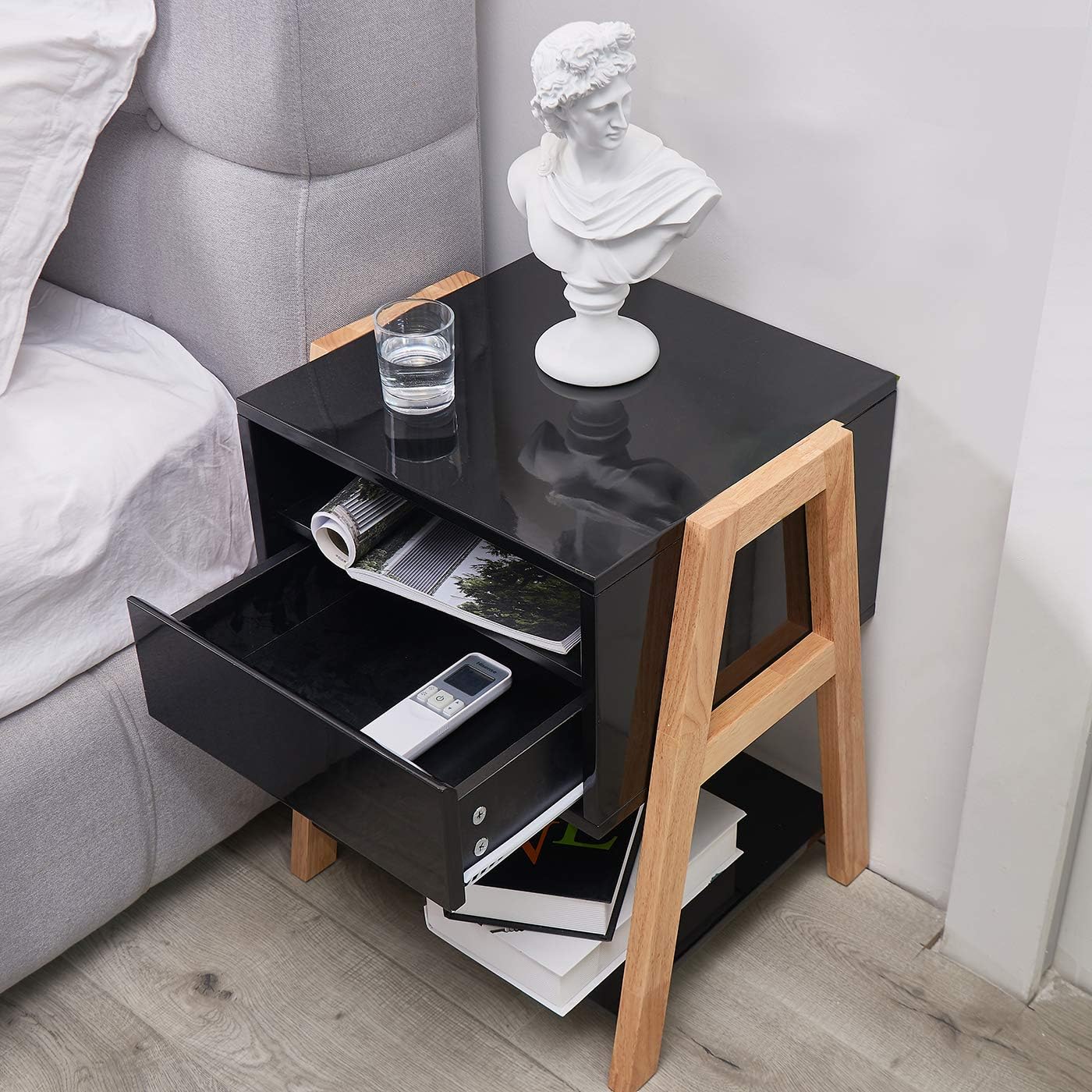 TaoHFE Nightstands Black, Bedside Table with Drawer, Storage Shelves: Kitchen & Dining