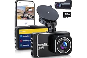 DELLFY Dash Cam, 4K Ultra HD Front Camera+2K Rear Cameras, 5G WiFi - Fastest Download speeds app, Support iOS Android,WDR Night Vision, Car Camera with 3" IPS Screen 32GB Card,24H Parking Mode