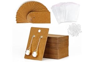 Fuceury Earring Display Cards - 100 Pcs Earring Holder Cards with 200 Pcs Backs and 100 Jewelry Packaging for Necklace Jewelry Bags Kraft Color 3.5x2.4 Inches