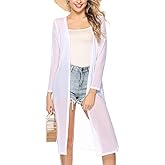 Totatuit Long Summer Cardigan for Women Lightweight Open Front Tops Solid Duster Swimwear Beach Cover Up